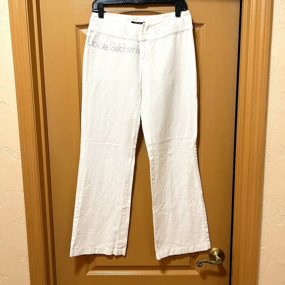 ❣️LIKE NEW❣️Dolce & Gabbana White Pants Made in Italy Size S Linen Cotto… - Picture 3 of 11